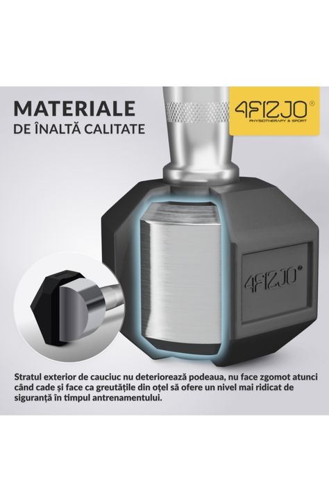 Set 2x Gantera din fonta gantera cauciucata HEX, pentru antrenament la