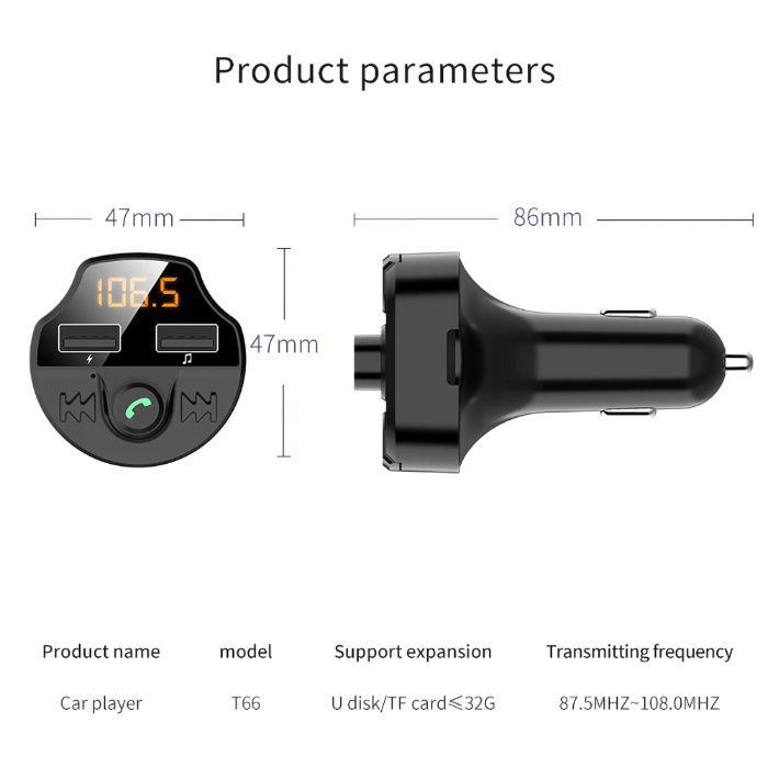 Блутут Трансмитер T66/FM Bluetooth Handsfree/Хендсфри с флашка за кола