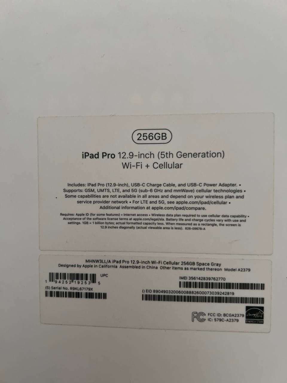 Ipad Pro 12.9 inch 5- generation  xotirasi 256GB 
Sim card tushadi dey