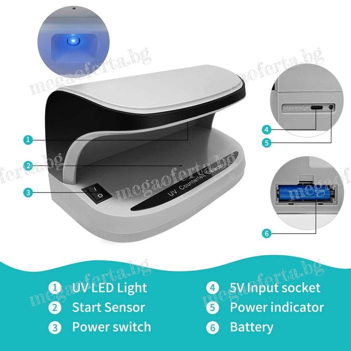 Преносим UV Детектор за Фалшиви Банкноти с Лед Светлина