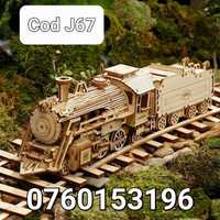 Puzzle 3D Tren-Locomotiva Clasica Cu Abur-Lemn-308 Pcs-J67