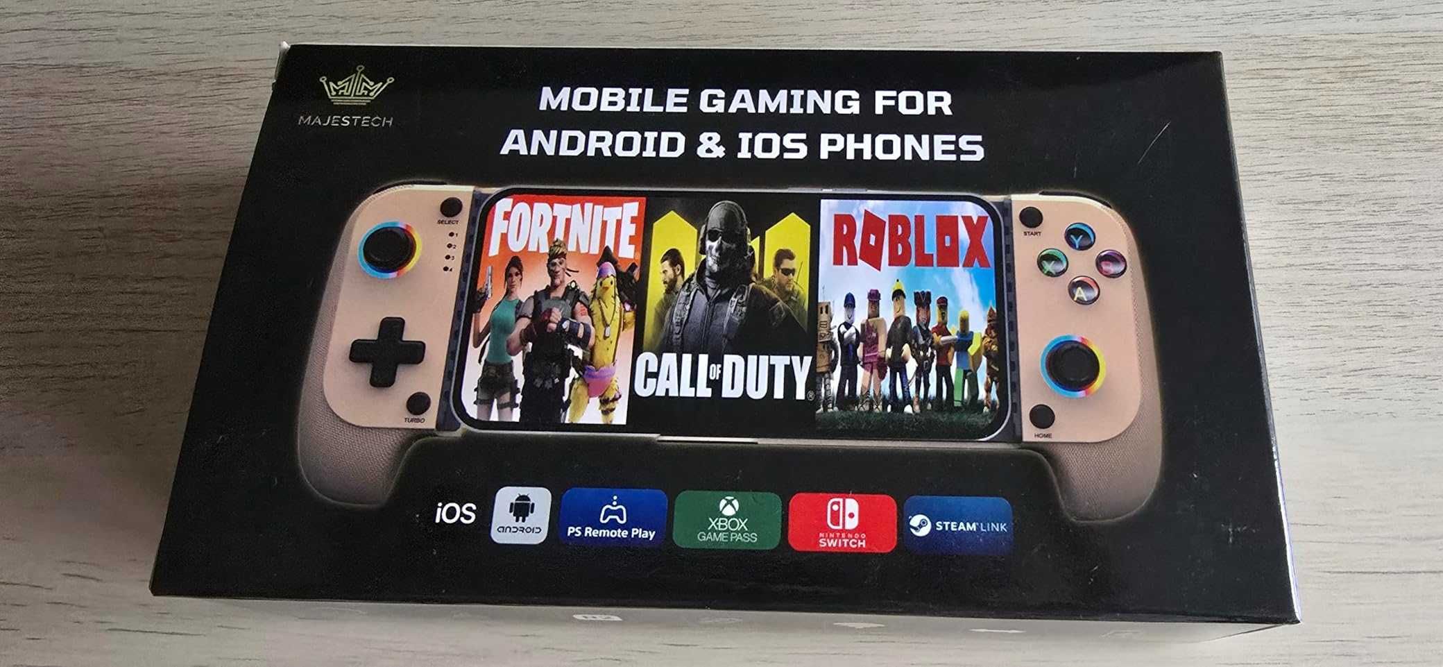MAJESTECH Контролер за мобилни игри за iPhone/Android, RGB Joystick