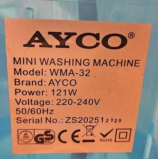 Нова Мини пералня Ayco WMA-32 121 W 3 кг дрехи Центрофуга 2 кг Таймер