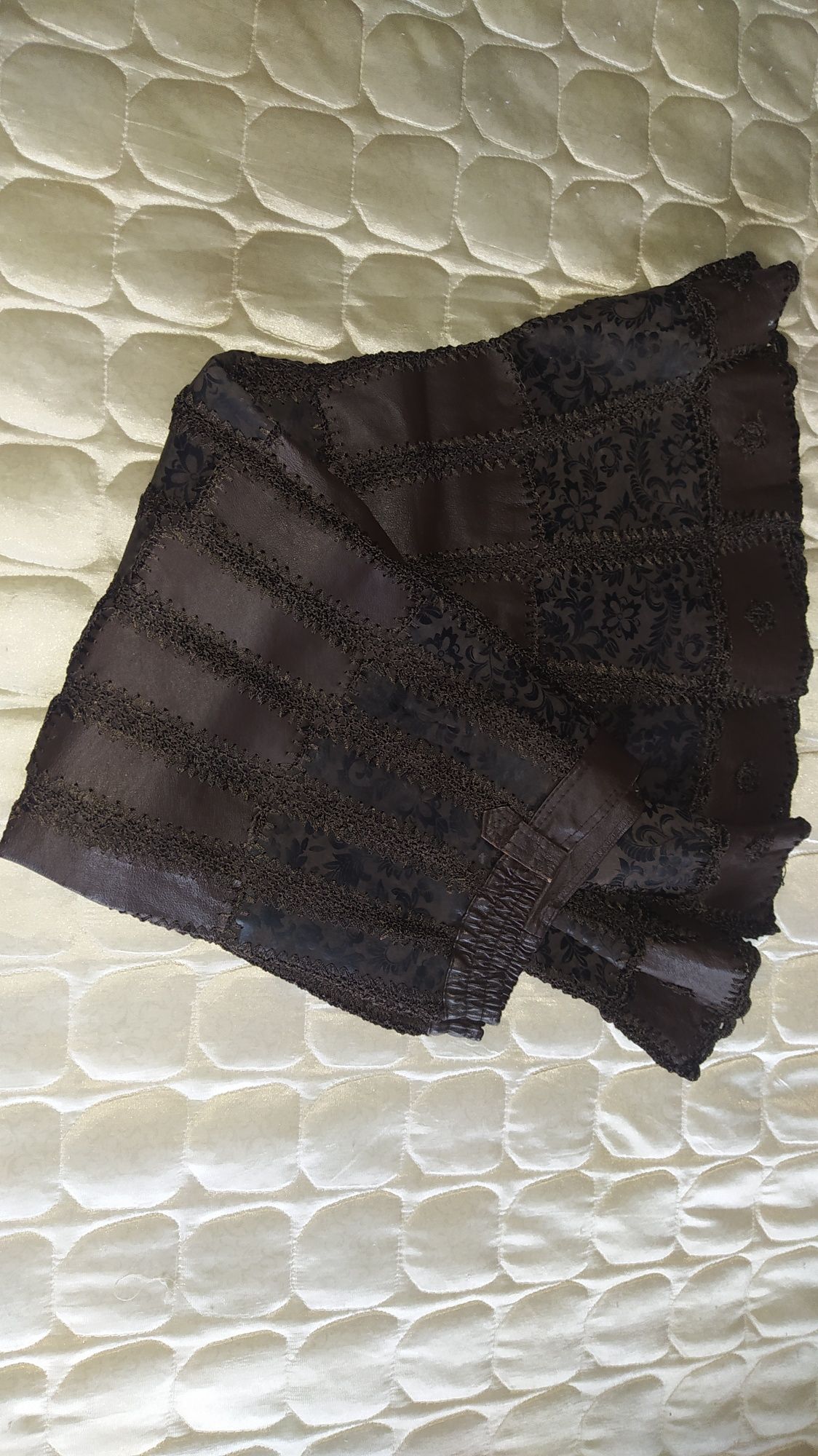 Женский кожаный костюм коричневого цвета, размер 56-58