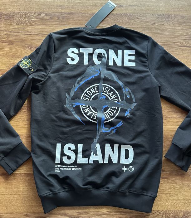 Мъжка,памучна,черна блуза Stone Island с голяма щампа на гърба
