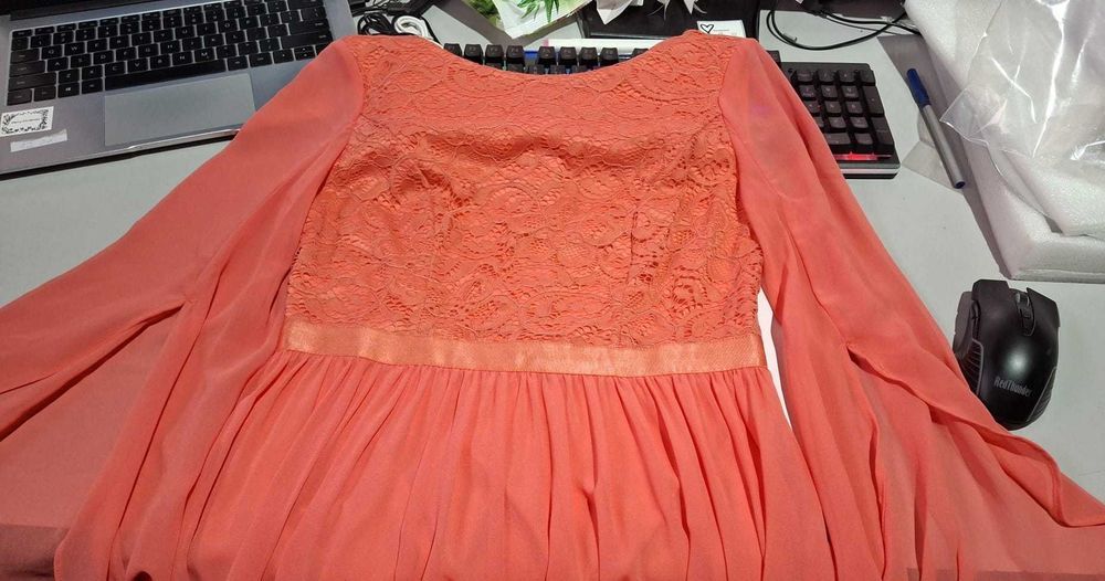 Rochie lunga DRESSTELLS, marimea S, maneci largi, roz