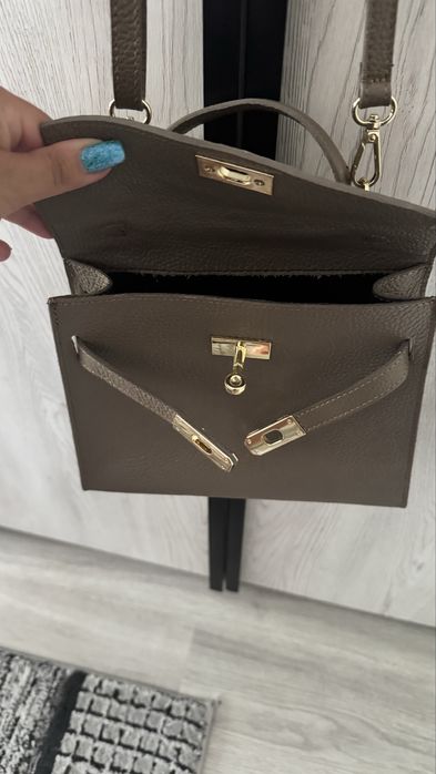 Geanta crem piele naturala model deosebit
