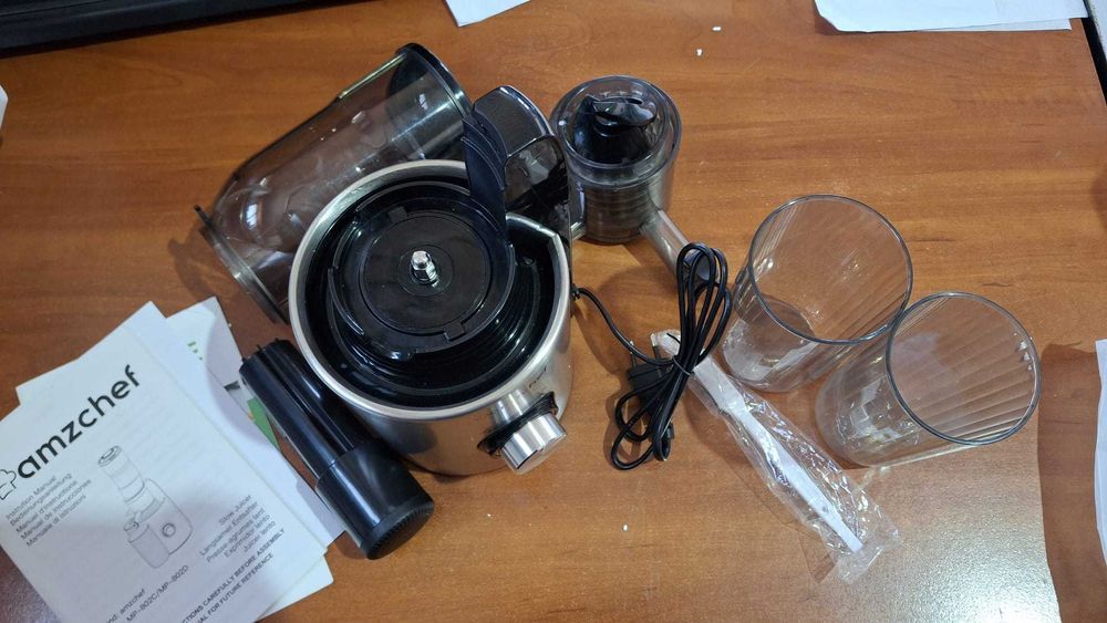 Storcator AMZCHEF, 250W, presare la rece, gura 85 mm, argintiu