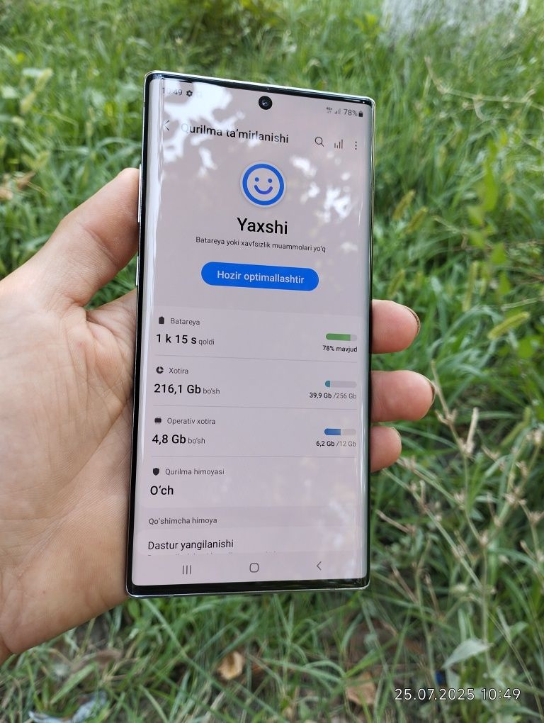 Samsung Note 10 plus 12/256 narxi 225$