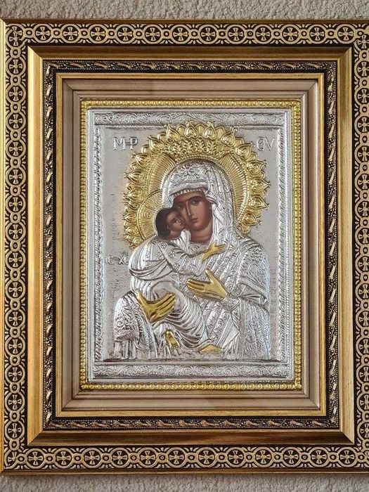 Icoana Argintata - Maica Domnului - Dulcea Sarutare Relief 3 D