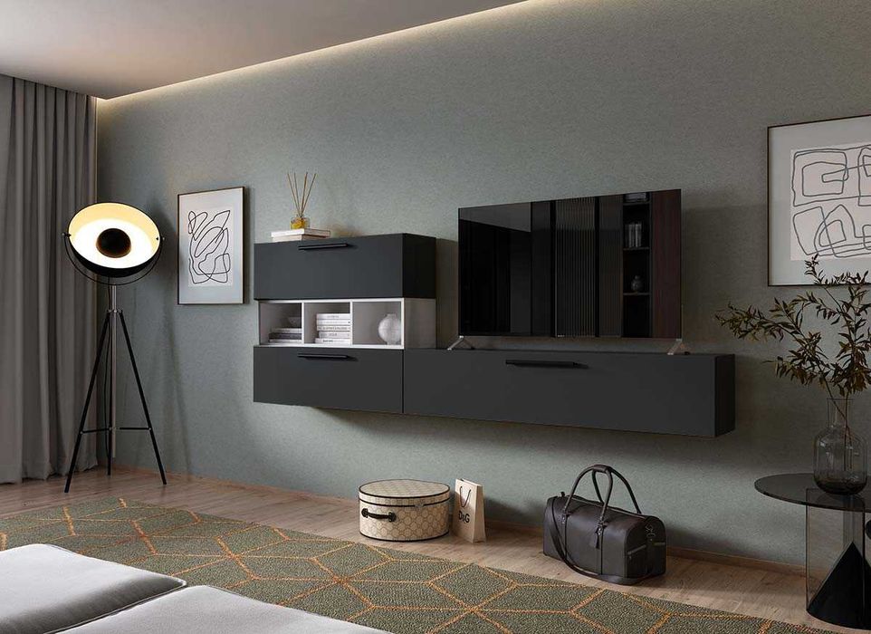 Living Pati 208- Mobila Sufragerie Gri Antracit + Alb