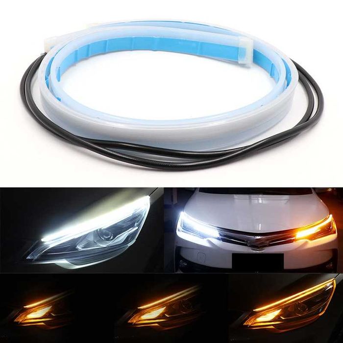 45 см 2 БРОЯ LED DRL Гъвкави Ленти за Фарове Дневни светлини с мигач