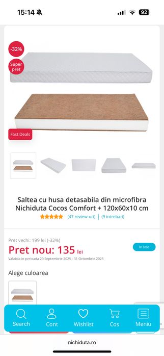 Saltea de cocos noua pentru patut