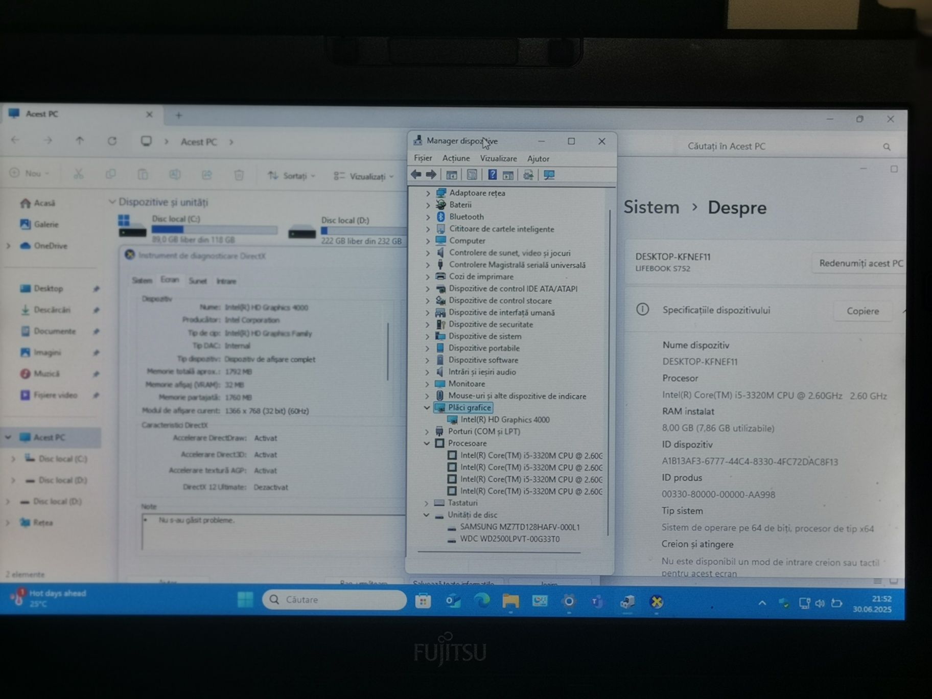 Laptop Fujitsu i5, 8Gb RAM