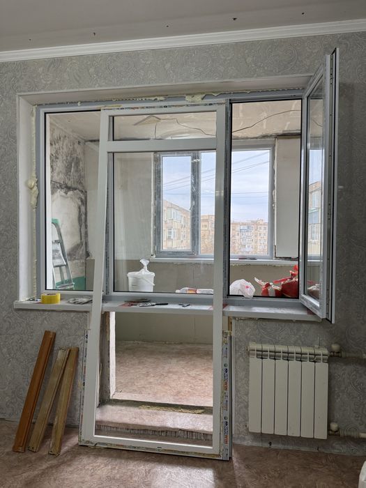 Пластик терезе 1шт., өлшемі 2*150, Есік 2*30— 8000₸