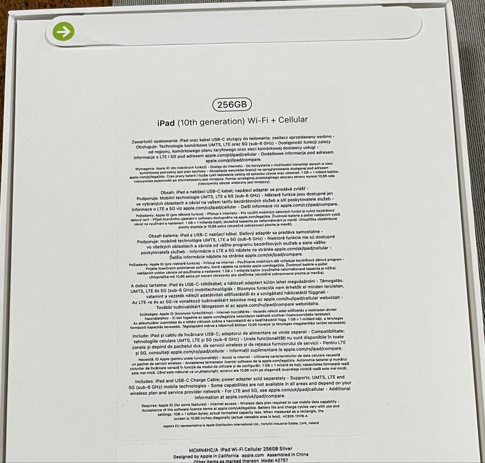 Ipad 10th 256Gb WIFI + Cellular