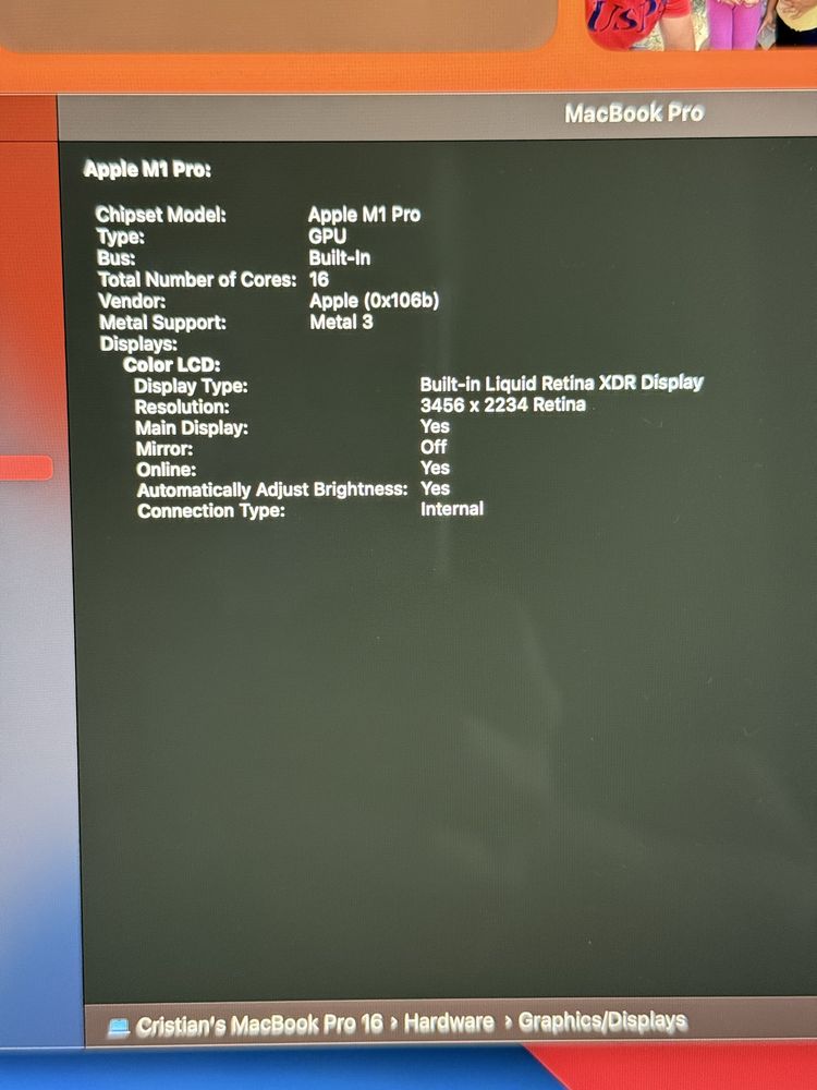 MacBook Pro 16" M1 Pro, 16GB, 512GB SSD