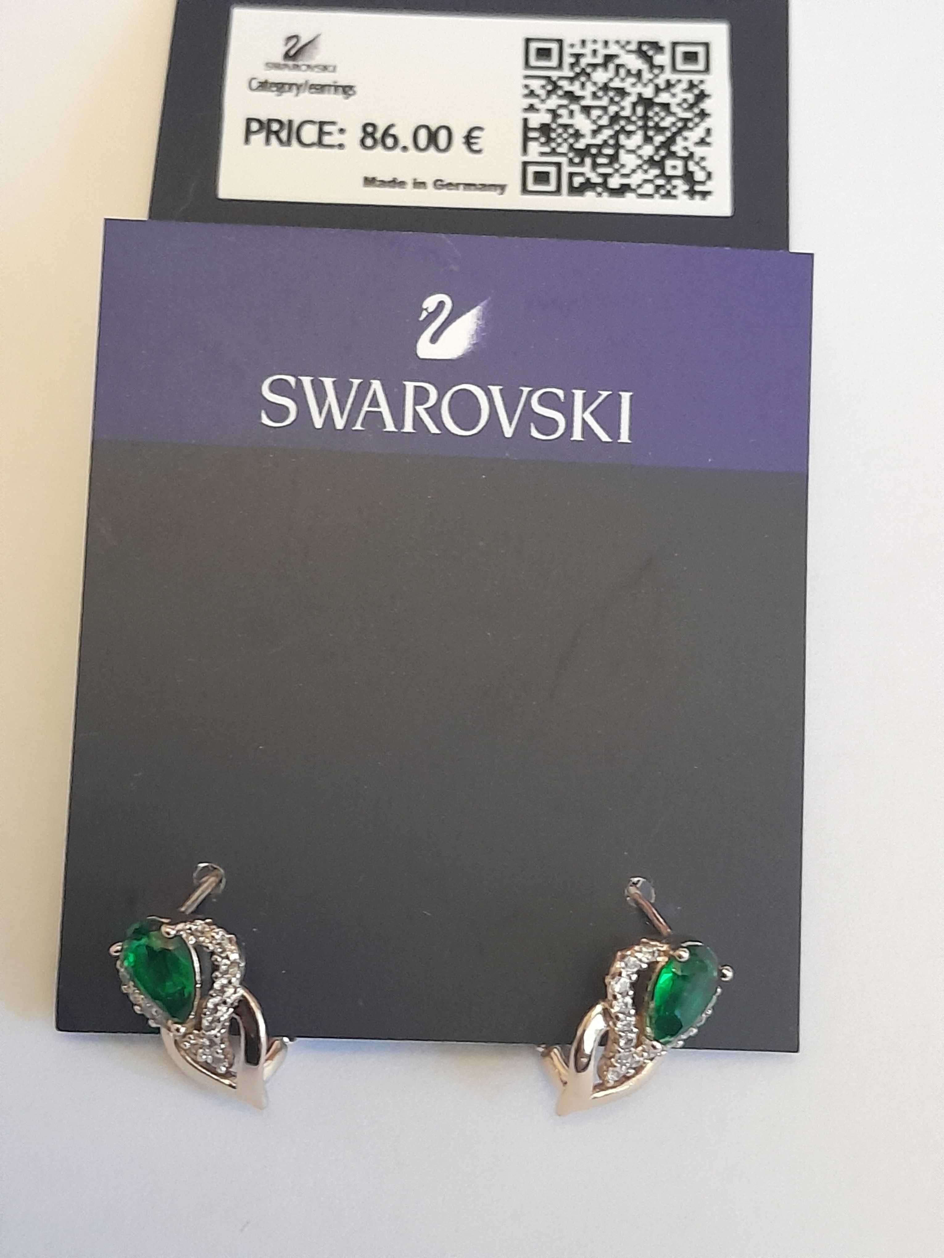 Cercei Swarovski smarald și cristale albe - metal nobil placat aur