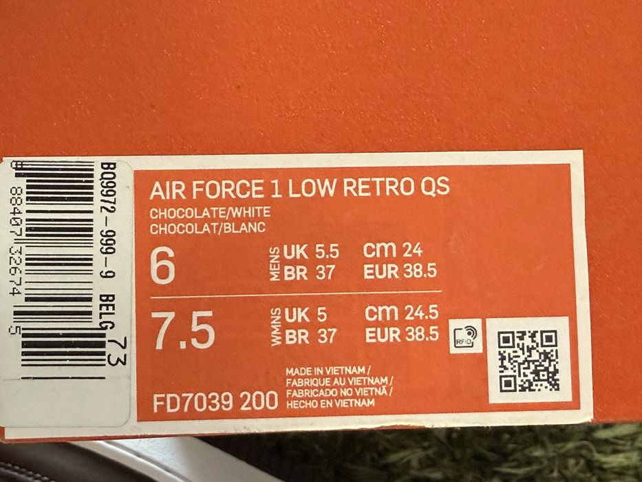 Nike Air Force 1 AF1 Retro QS / originali / noi / mar. 38.5