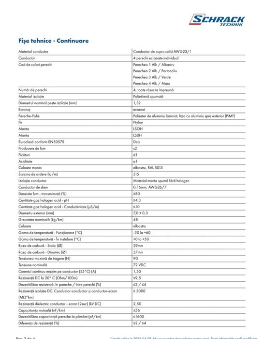 Cablu retea Cat 6 U/FTP rola 500 m,  Cat7A S/FTP
