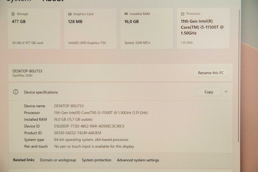 DELL Optiplex 5090 / Intel i5-11500T / 512GB / 16GB / UHD 750