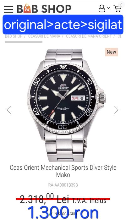 Orient Mechanical Sports Diver Style Mako