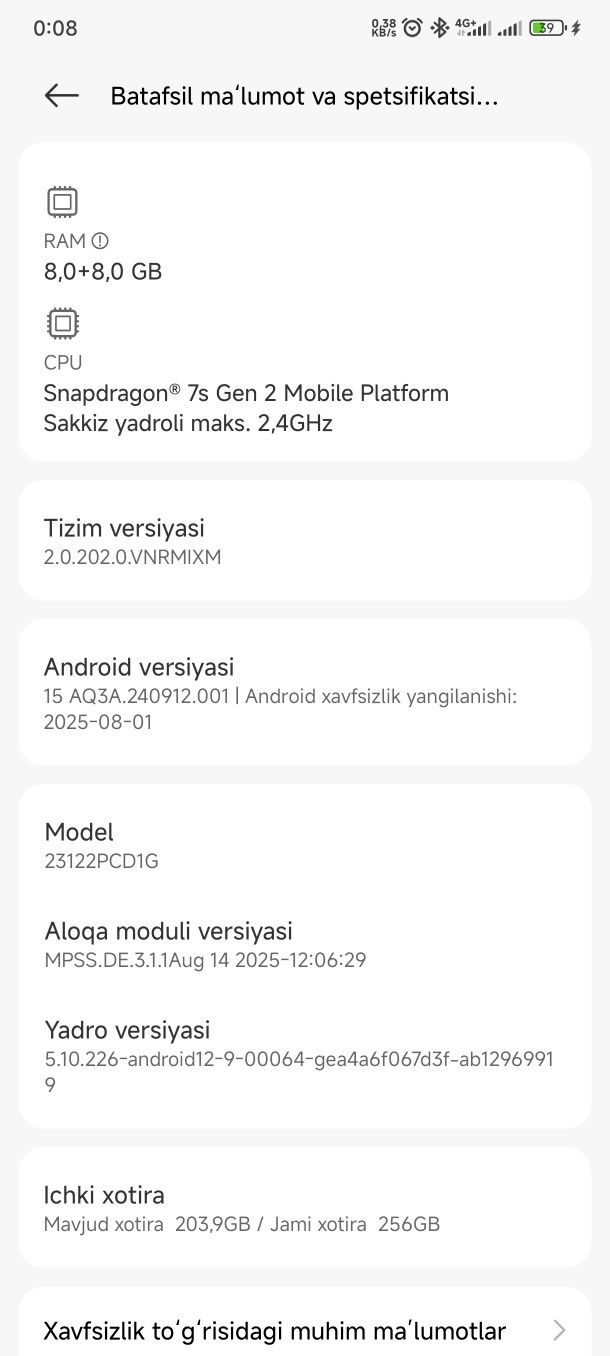 Poco 8+8 256 gb sotiladi