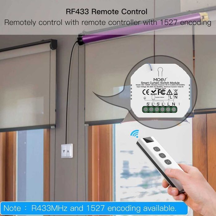 Modul MOES WiFi și RF433 pentru  rulouri, sisteme cu motor electric