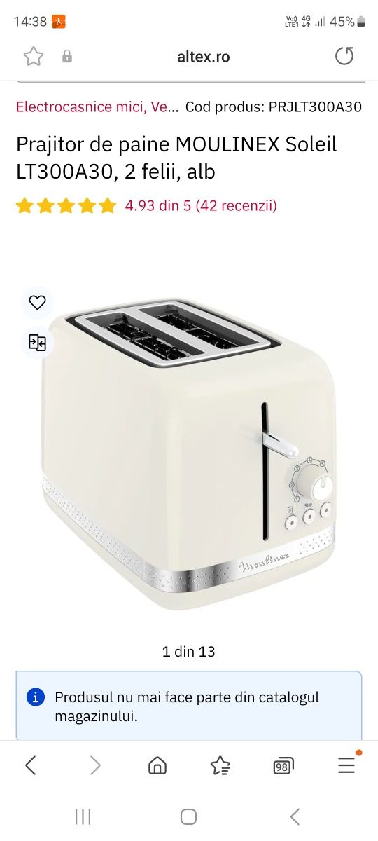 Toaster Moulinex  ,ca nou, 2, 3 folositi ,50 ron