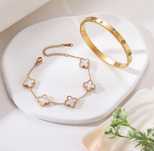 18к златно покритие гривна, колие, гердан, ланец, обеци van cleef