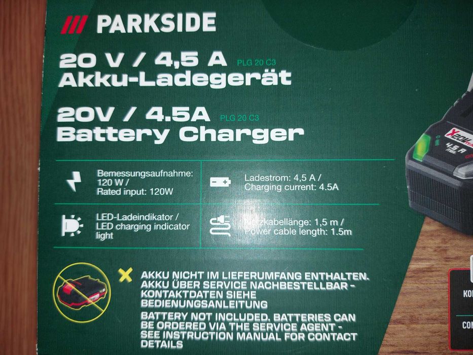 Incărcător acumulatori PARKSIDE 20V,  4,5 A, 120 W