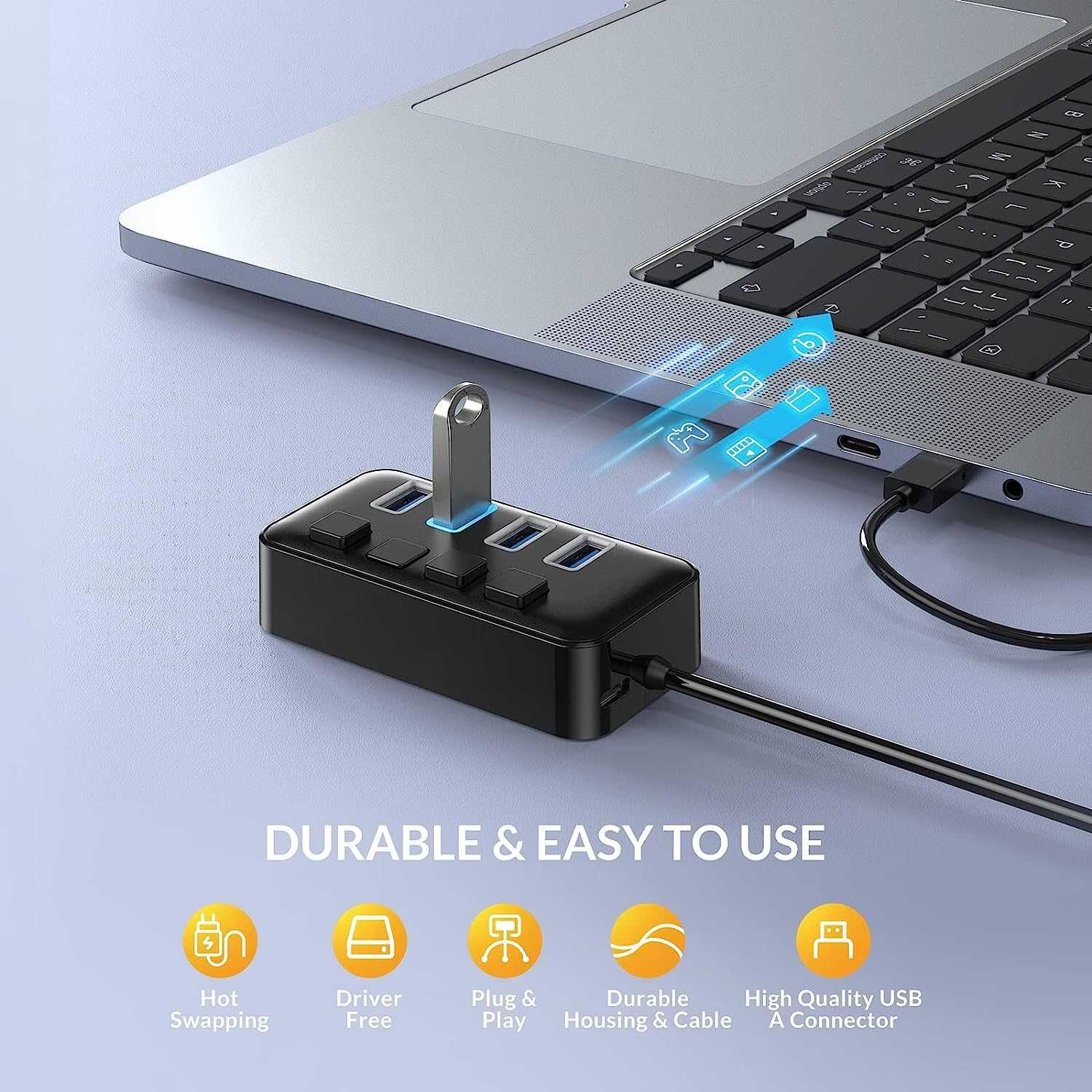 IDSONIX USB 3.0 хъб, 4-портов с 1 Type-C 5V/2A Type-C 5V/2A