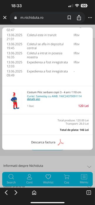 Costum pitic serbare copii 110 cm