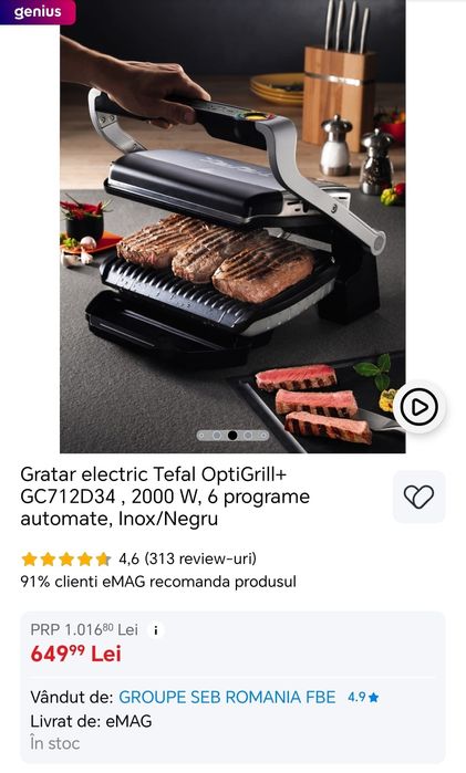 Grătar electric Optigrill Tefal nou, sigilat