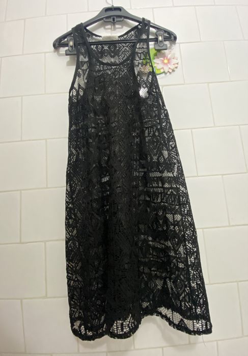 Rochie/ Tunică plasă neagră croșetată transparenta plaja/piscina