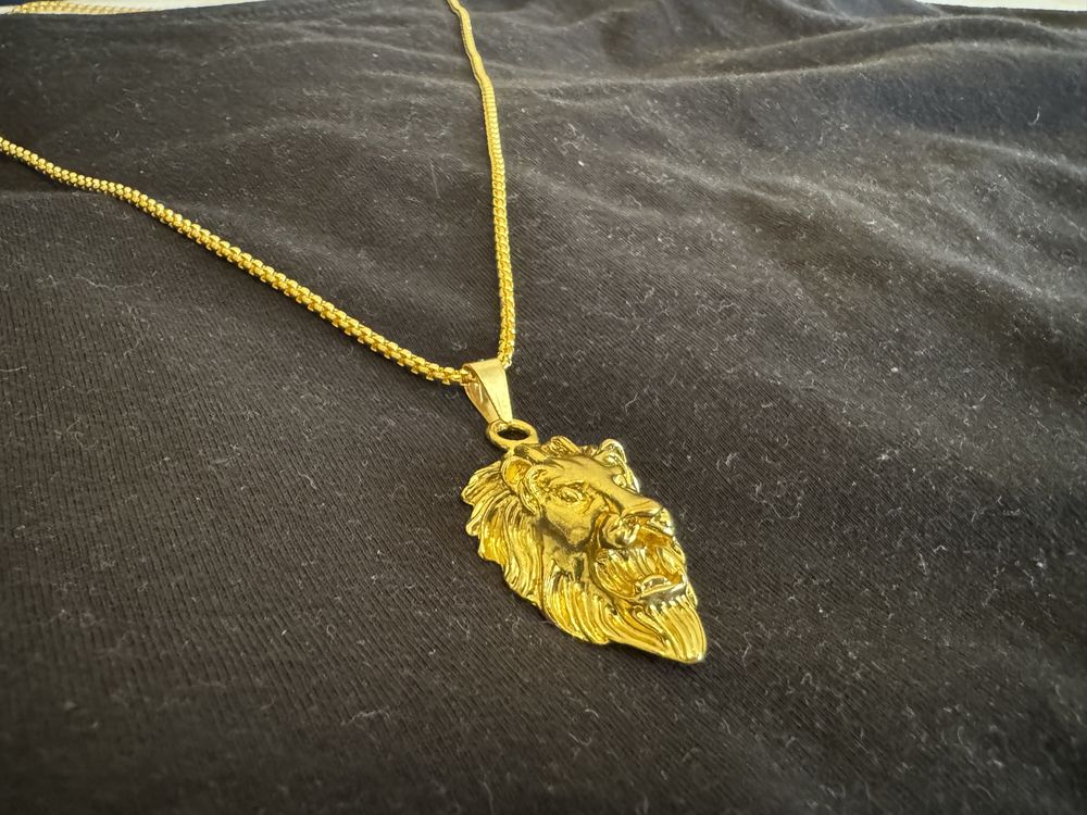 Pandantiv Leu cu lanț, colier, placat cu aur