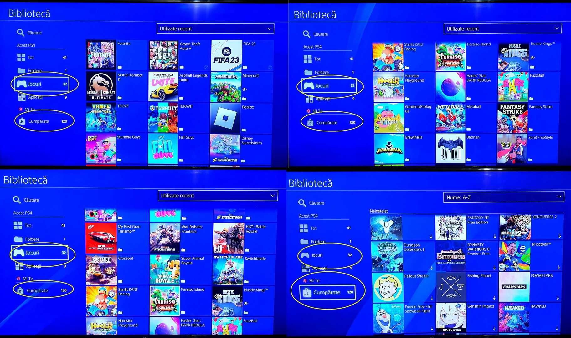 85 jocuri + PS4 SLIM, Fortnite, GTA V, Fifa 23, Mortal K 11 + 2 Manete