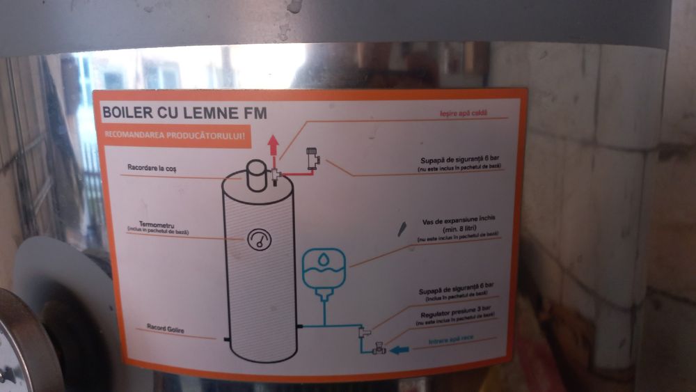 Boiler de baie pe lemne cu focar, inox, 120 l, din tabla de 2 mm,