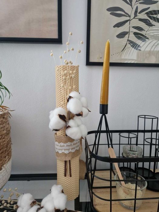 Lumanari ceara albine, parafina, ceara soia, flori uscate botez nunta