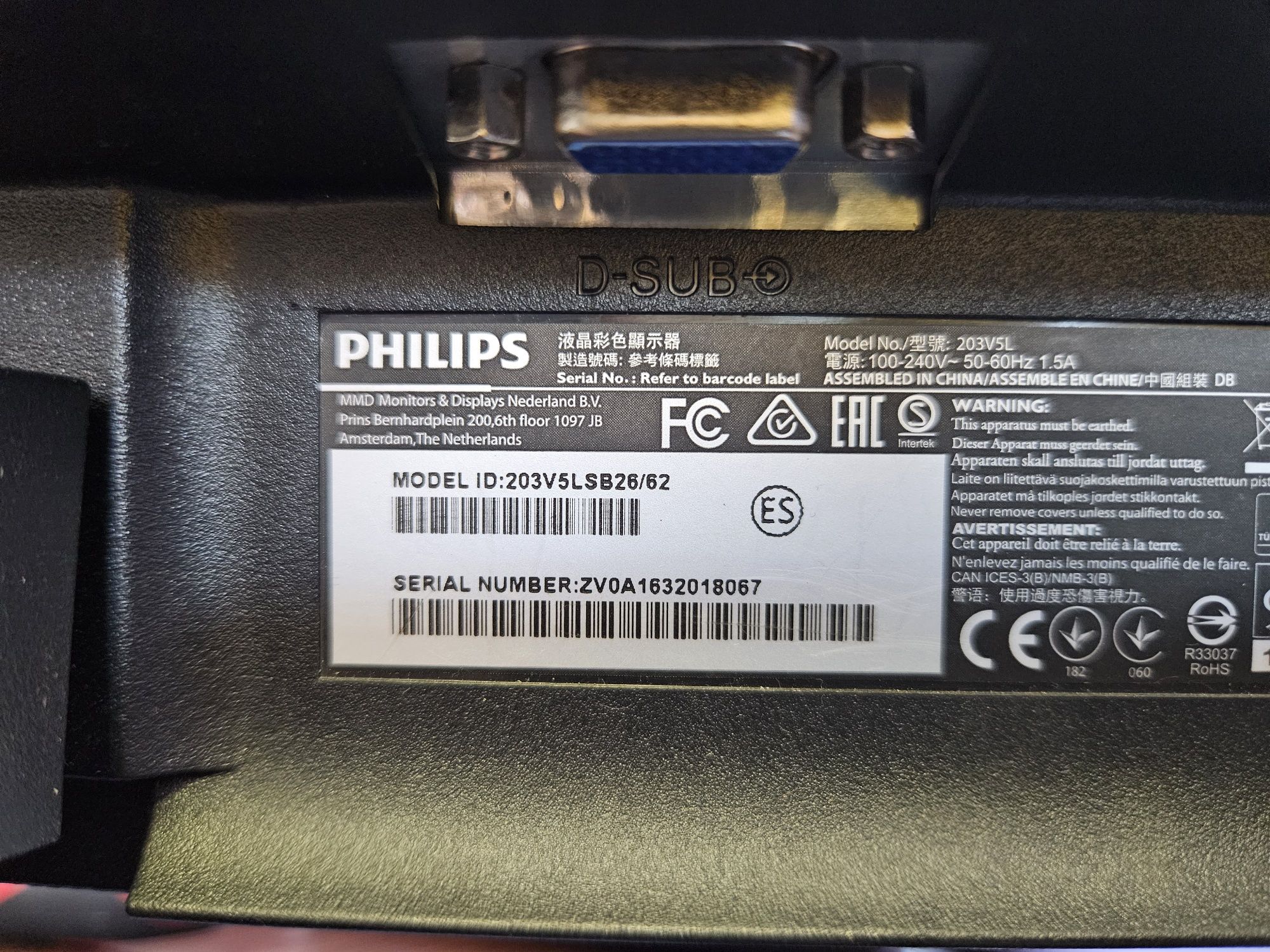 Monitor led Philips 20" model 23V5L 51cm