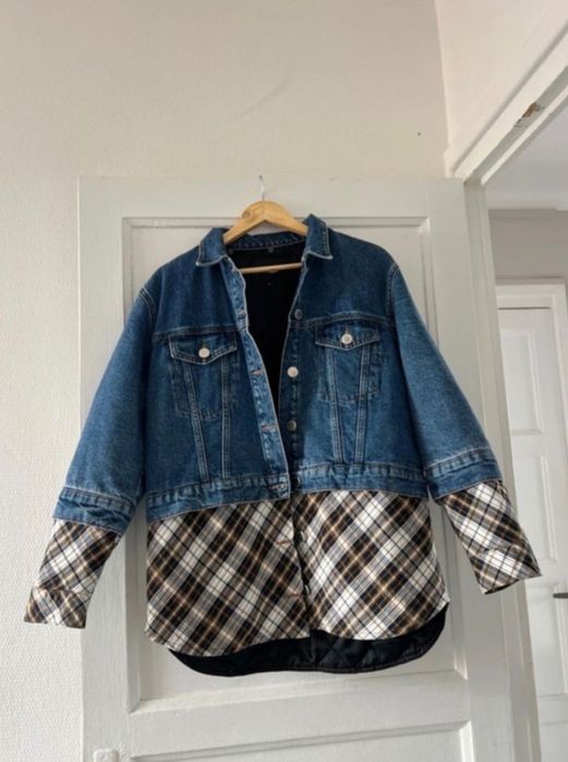 Яке Maje “Trompe-L’oeil plaid and denim jacket”