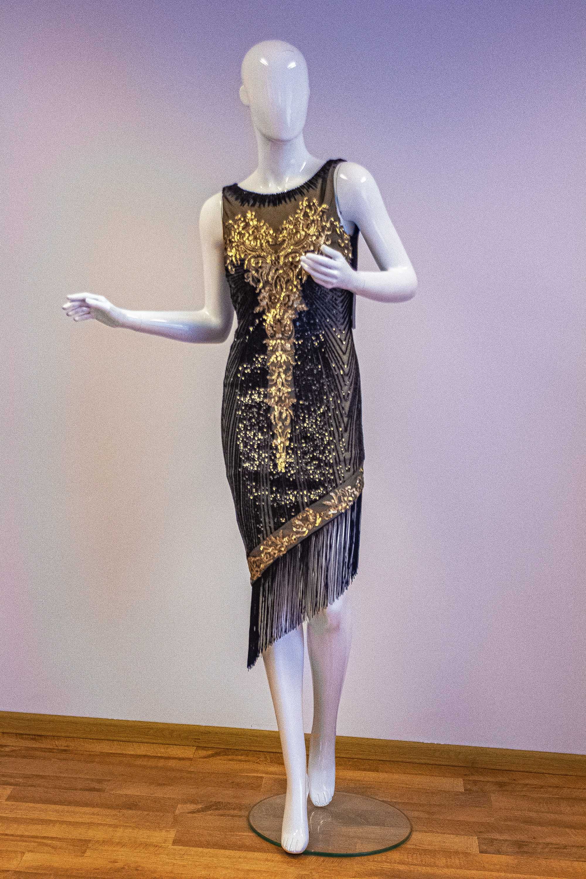 Официална рокля под наем - черни/златни пайети