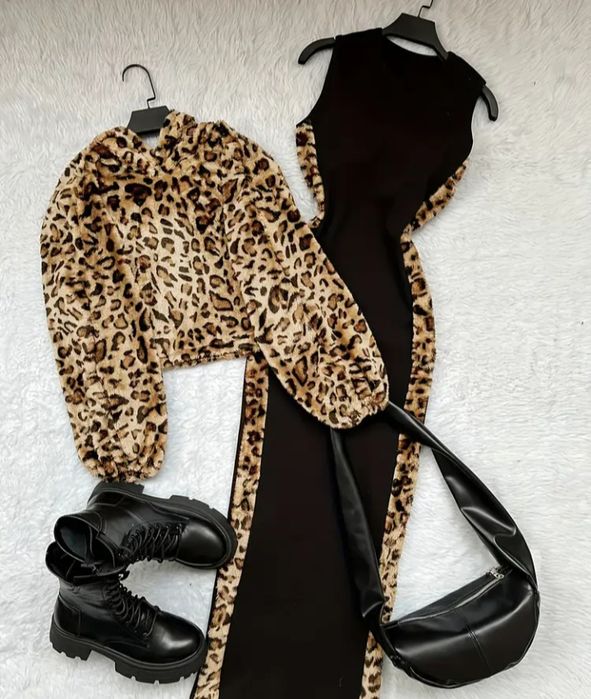 Двойка плюшевая костюм платье и толстовка