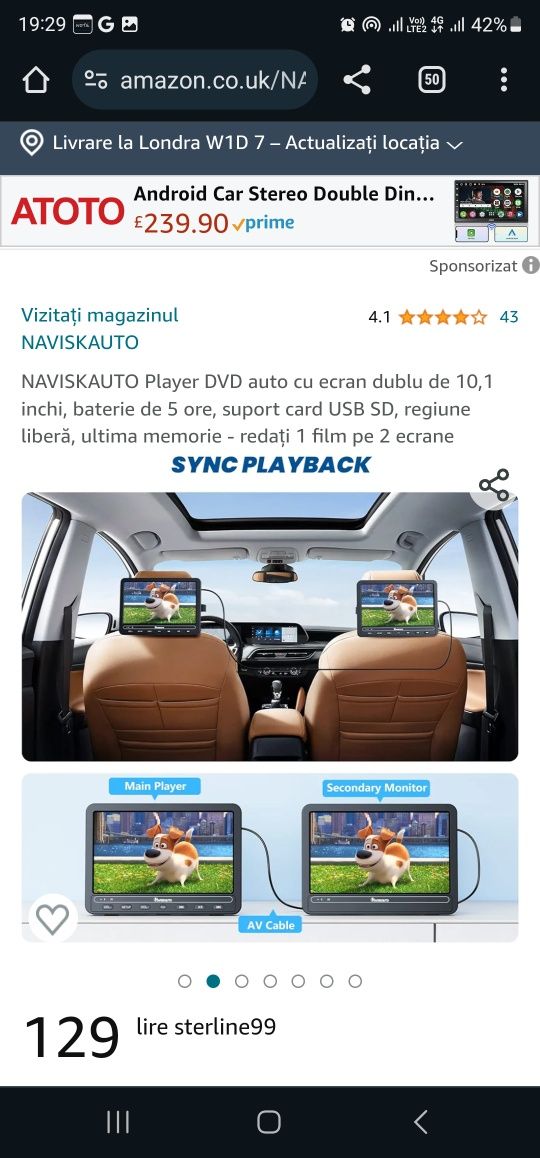 NAVISKAUTO Player DVD auto cu ecran dublu de 10,1 inchi, baterie de 5