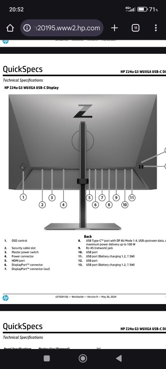 Монитор Hp Z24u G3
