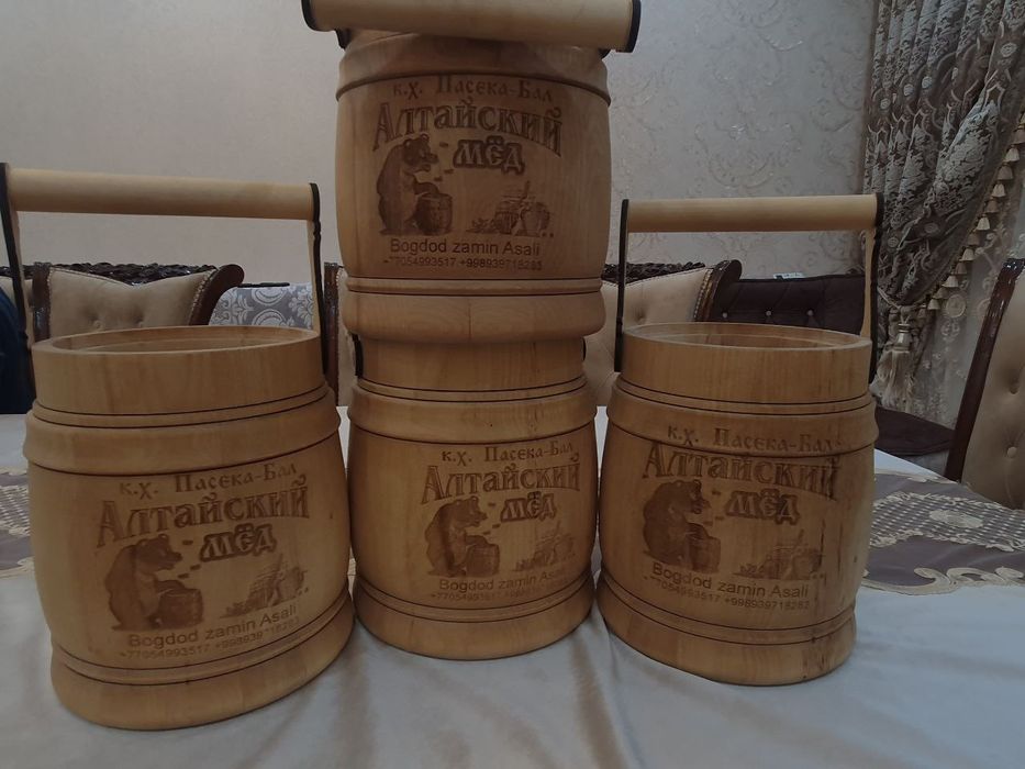 Asalli bochkalar 5kg altay tog'lari asali bilan