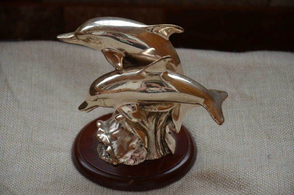 Statueta delfini placata cu argint marcaje / Sculptura delfini marcat