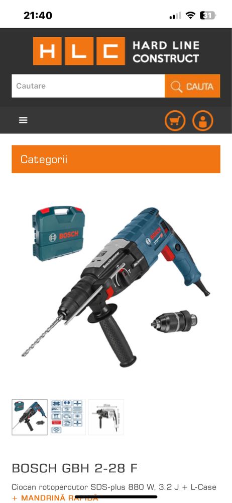 Bormasina Bosch GBH 2-28 F cu dalta si 3 burghie-Sigilata