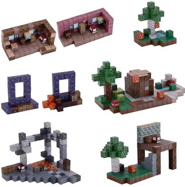 Blocuri magnetice de constructie MINECRAFT, 128 pcs