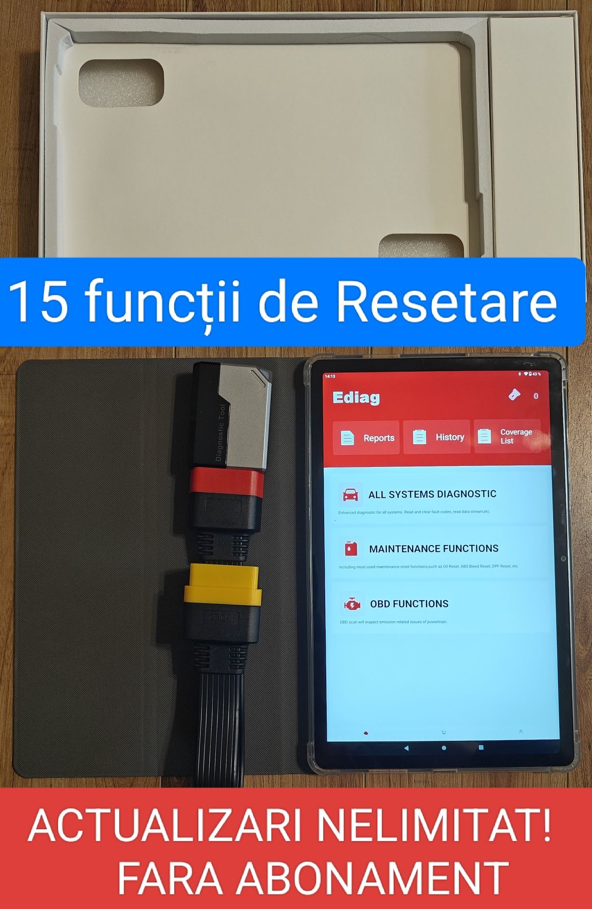 Set Diagnoza tester auto 2025 , actualizări Nelimitate , 15  funcții!